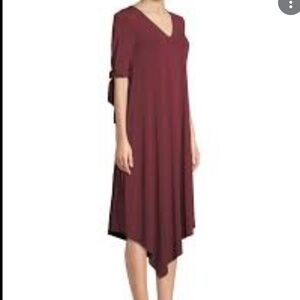 Lafayette 148 New York Lingonberry Noor Crepe Jersey Tie-Cuff V-Neck Dress